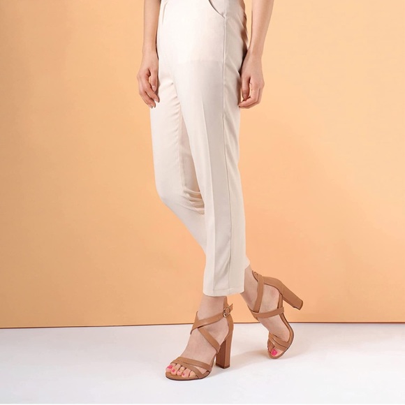 Chunky High Heel Sandal Strappy Open Toe Ankle Strap Light Brown - Picture 6 of 6